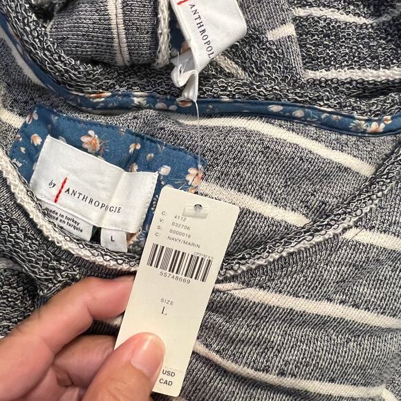 NWT Anthropologie Blue & Ivory Textured Stripe Raw Trim Sweatshirt - Picture 8 of 10